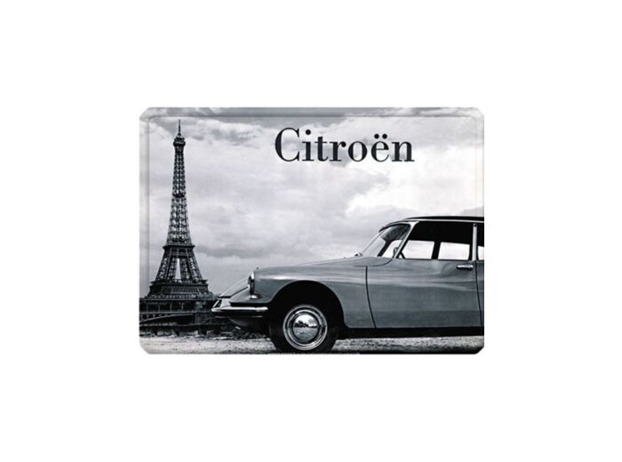 Plaque métal Citroën DS devant la Tour Eiffel - 15 x 21 cm - Décoration murale vintage - Citroen