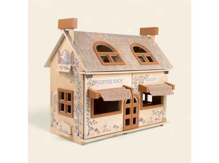 Maison de poupée avec peluche miniature - café-boulangerie