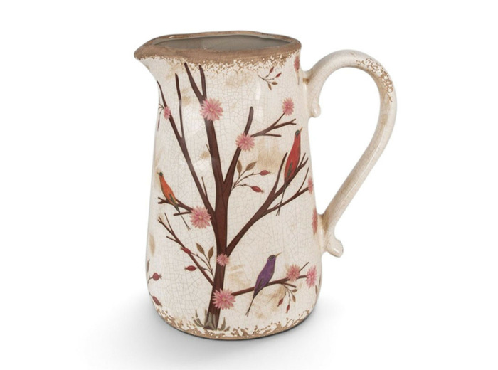 Pichet décoratif branche beige marron céramique 21x15x23cm