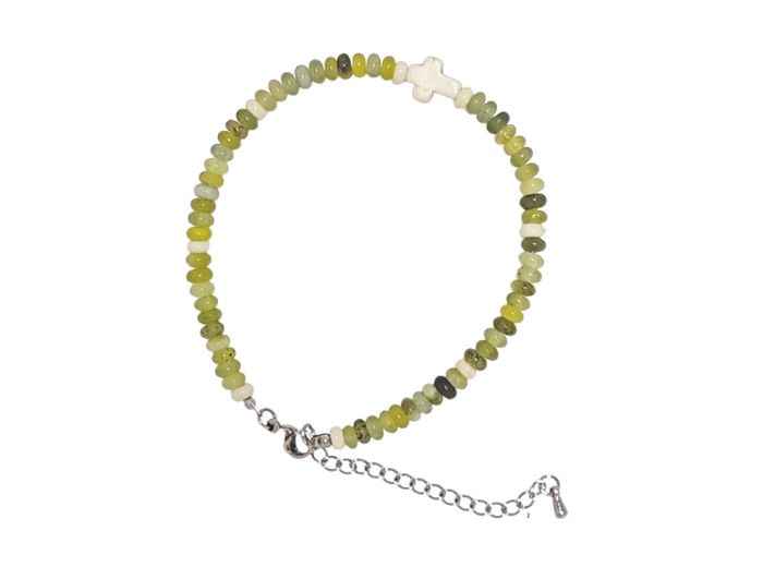 Bracelet 4mm en Pierre coloris Jaspe glacé, fermoir réglable