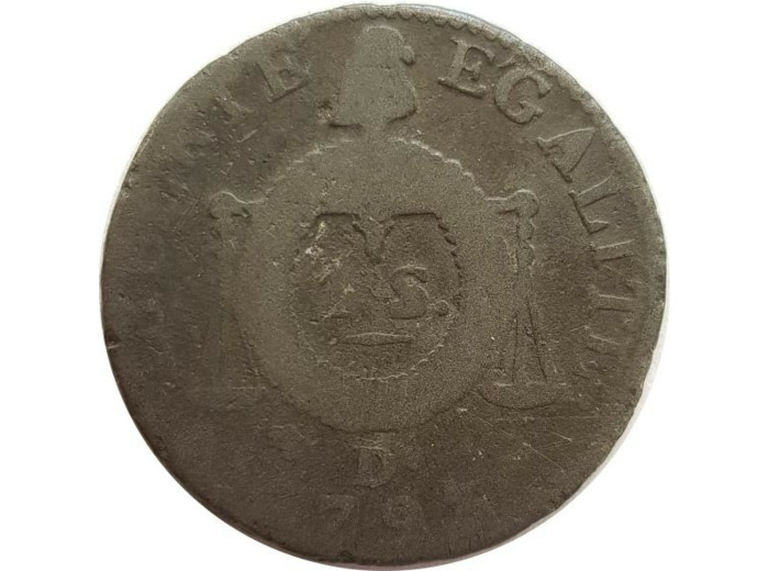 FRANCE 1 SOL AUX BALANCES 1793 D. (Dijon) 9gr97 B+