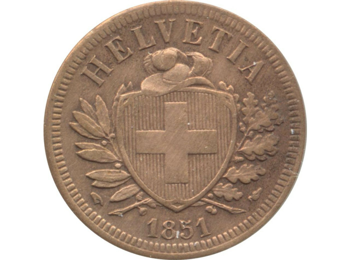 SUISSE 2 RAPPEN 1851 B TTB