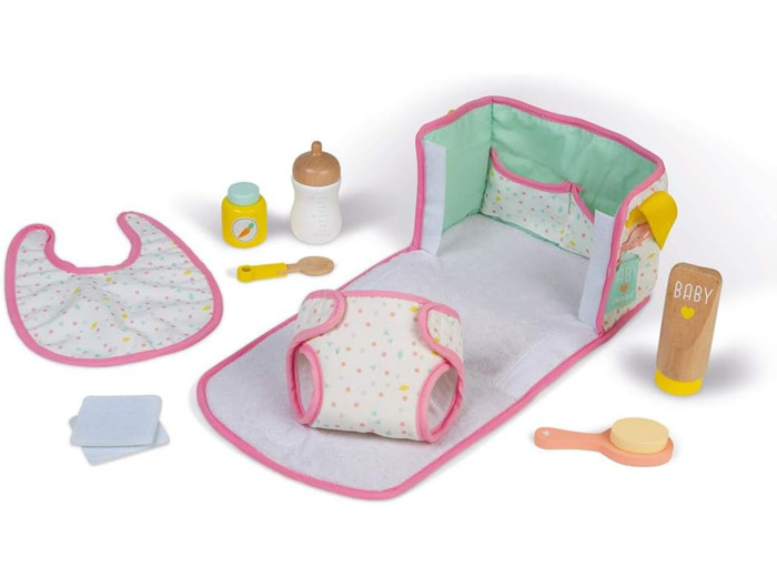 Janod - Sac Nursery - Jouet en Bois et en Tissu - Sac à Langer pour Poupon -