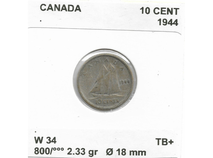 CANADA 10 CENT 1944 TB+