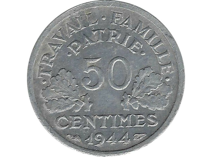 FRANCE 50 CENTIMES BAZOR 1944 B TTB+