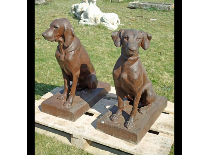 Couple 2 chiens chasse fonte rouille 60x30x70cm