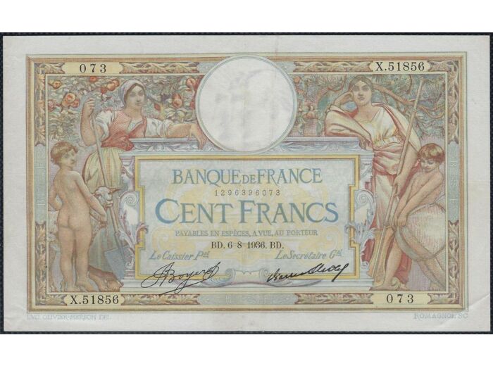 FRANCE 100 FRANCS MERSON SANS LOM 6-8-1936 X.51856 SUP