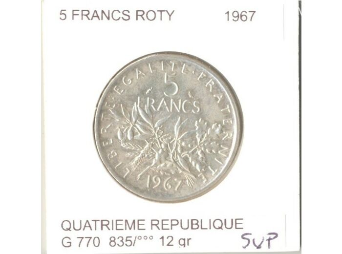 FRANCE 5 FRANCS ROTY ARGENT 1967 SUP