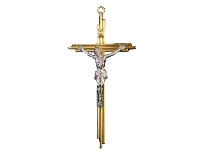 Crucifix en Métal Doré et Christ Argenté 14,5x7cm