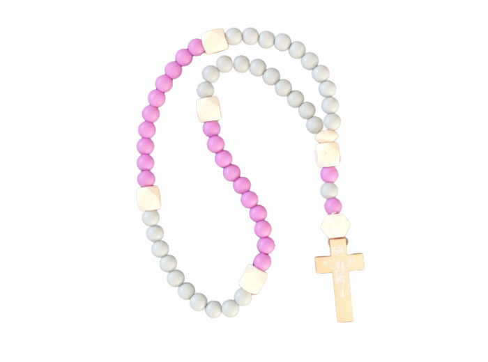 Chapelet Elastique - Silicone D8mm + Bois - Bicolore violet/gris