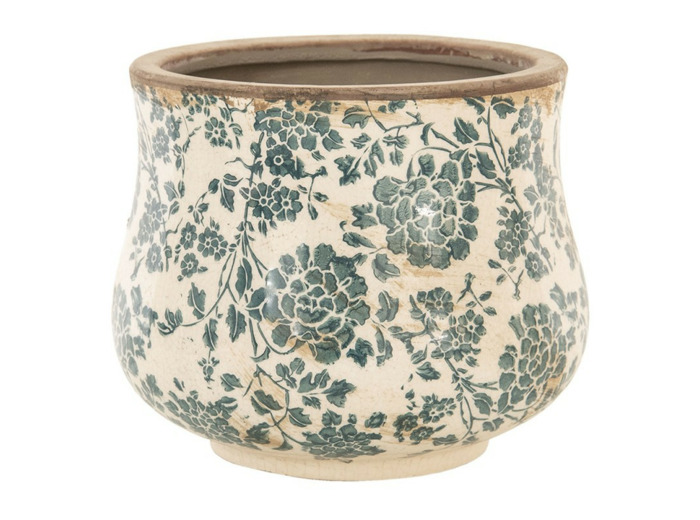 Pot de fleur vert céramique beige 17x21x21cm