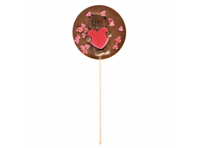 Sucette Chocolat Lait Ourson Cœurs Rouges - 50G