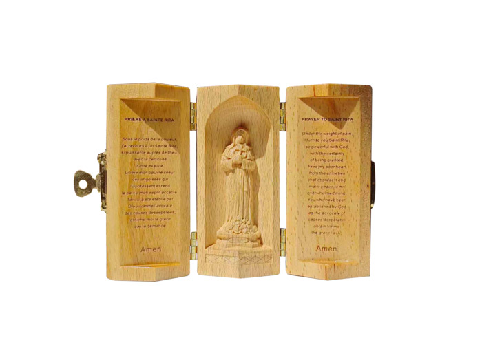 Triptyque en bois massif (Hêtre) - Ht 8cm - Sainte Rita