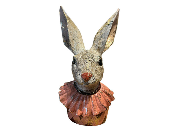 Statuette tête de lapin résine rose 11x8x24cm