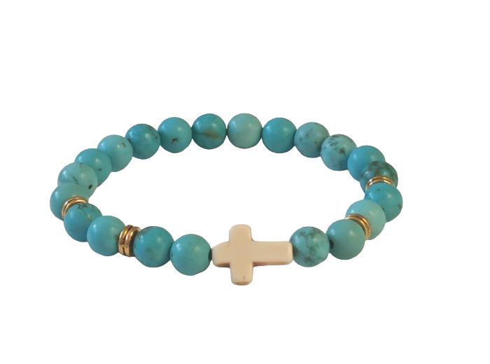 BRACELET élastique 8mm en pierre véritable- Turquoise