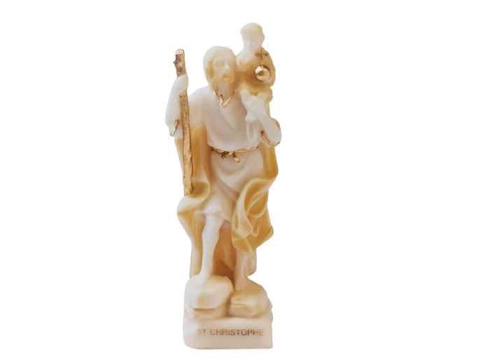 Saint Christophe - Statue en albâtre 17cm - Beige et Or