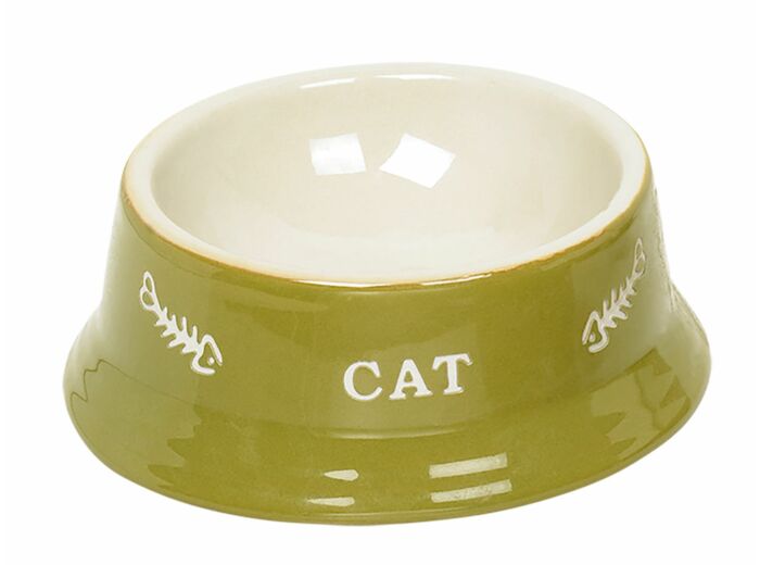 Mangeoire chat terre cuite "Cat" vert - Ø13,5cm