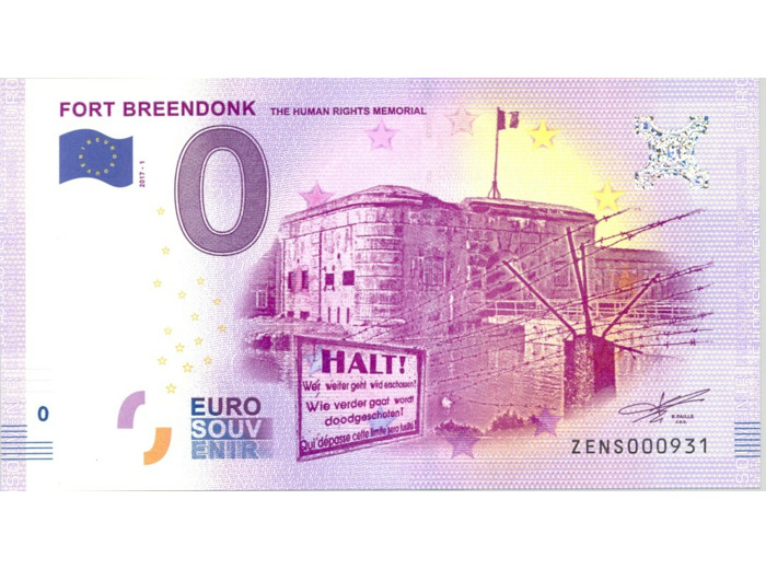 BELGIQUE 2017-1  FORT BREENDONK BILLET SOUVENIR 0 EURO TOURISTIQUE NEUF