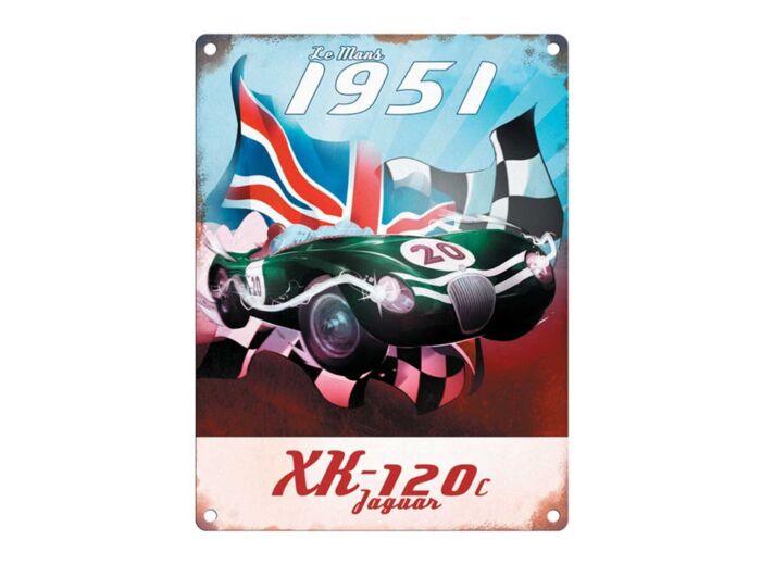 Plaque métal Jaguar XK 120 - Le Mans 1951 - 30 x 40 cm
