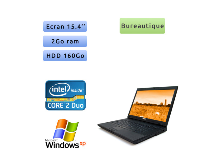 Dell Latitude E5500 - Windows XP - C2D 2Go 160Go - Port Serie - 15.4 - Ordinateur Portable PC