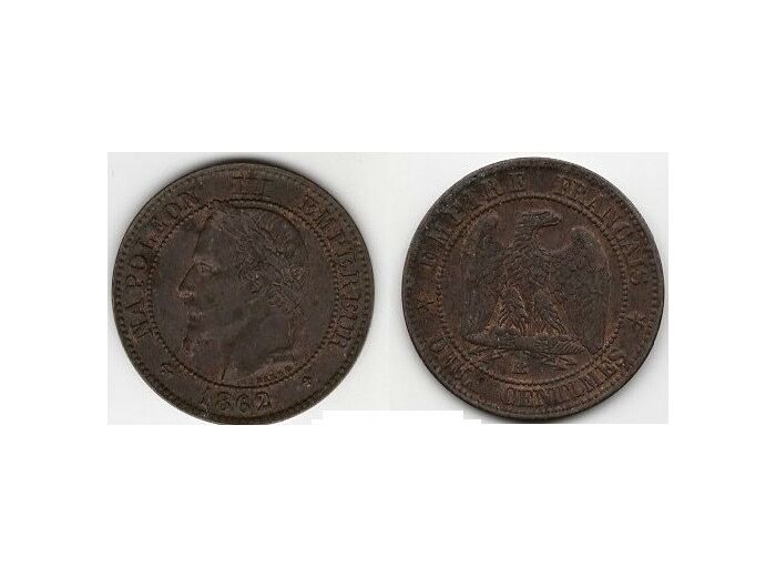 FRANCE 2 CENTIMES NAPOLEON III 1862 A TTB