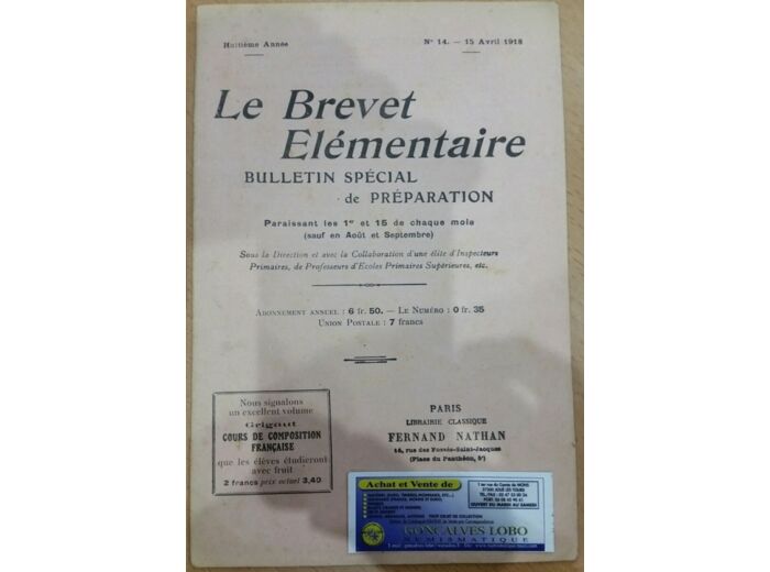 LE BREVET ELEMENTAIRE 15 AVRIL 1918