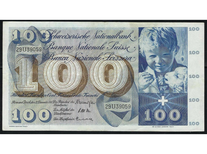 SUISSE 100 FRANCS FRANKEN 21-12-1961 SERIE 29U TTB