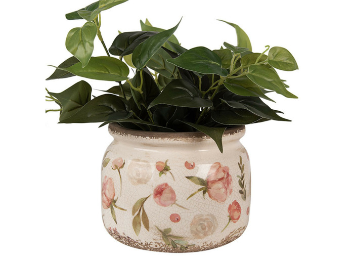 Pot de fleurs intérieur céramique beige rose 15x20x20cm