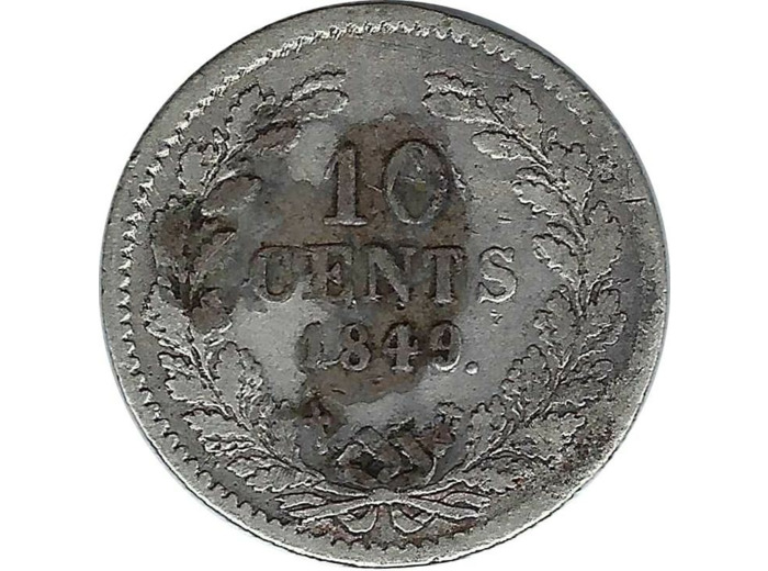 PAYS-BAS HOLLANDE 10 CENTS 1849 TB+ tache