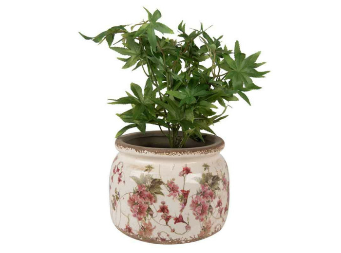Pot de fleur rose céramique beige 15x20x20cm