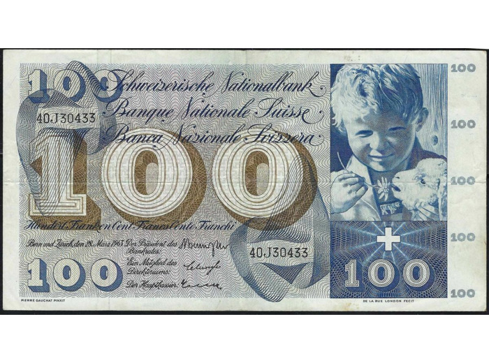 SUISSE 100 FRANCS FRANKEN 28-03-1963 SERIE 40J TTB