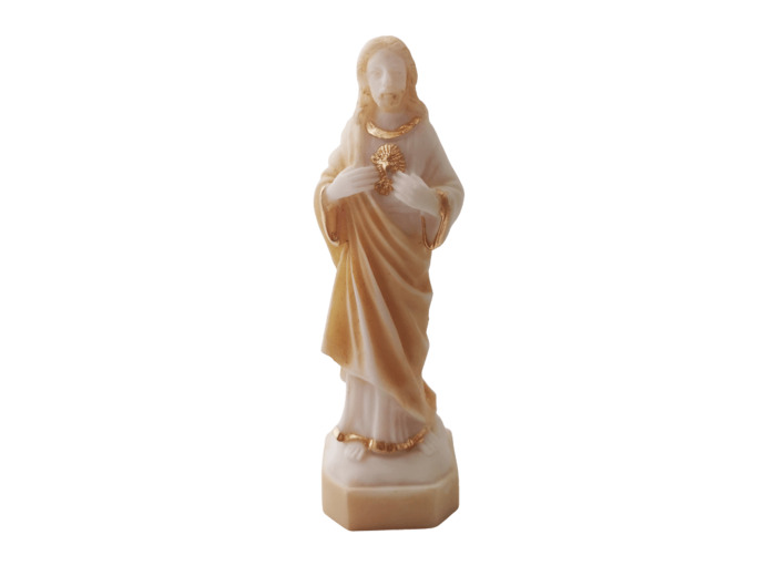 Sacré-Coeur de Jésus- Statue en albâtre 13cm -Beige et Or