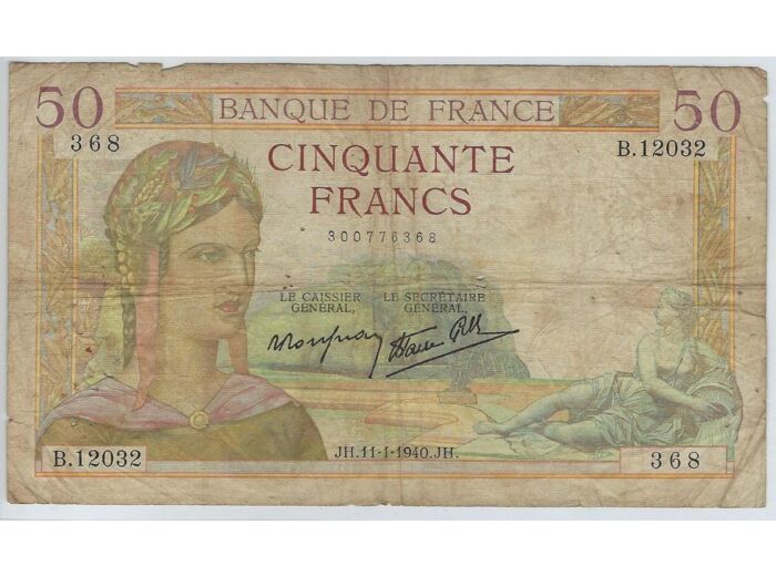 FRANCE 50 FRANCS CERES 11-1-1940 B.12032 TB