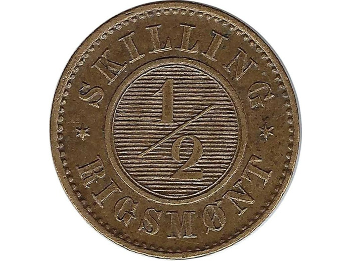 DANEMARK 1/2 SKILLING RIGSMONT FREDERIK VII 1857 TTB