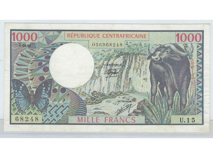 REPUBLIQUE CENTRAFRICAINE 1000 FRANCS 1-06-81 1981 SERIE U.15 SUP