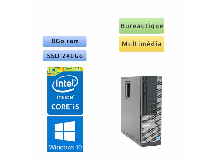 Dell Optiplex 990 SFF - Windows 10 - i5 8Go 240Go SSD - Port Serie - Ordinateur Tour Bureautique PC