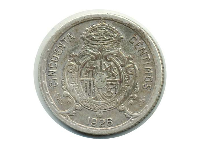 ESPAGNE 50 CENTIMOS 1926 PCS ALFONSO XIII TTB+ (W741)