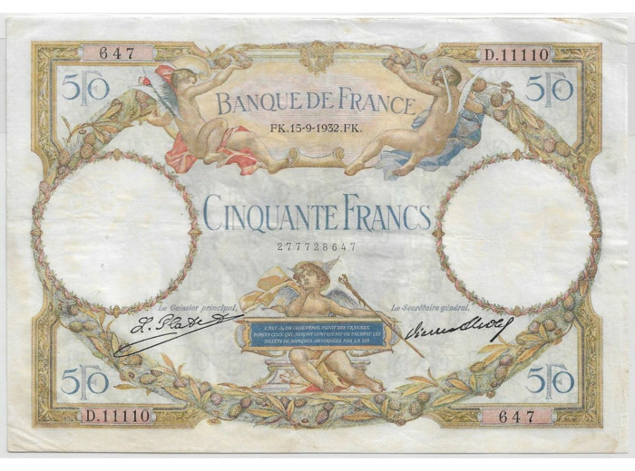 FRANCE 50 FRANCS L.O. MERSON SERIE D.11110 15-9-1932 TTB+