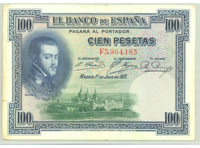 ESPAGNE 100 PESETAS 01-07-1925 SERIE F 183 TB+