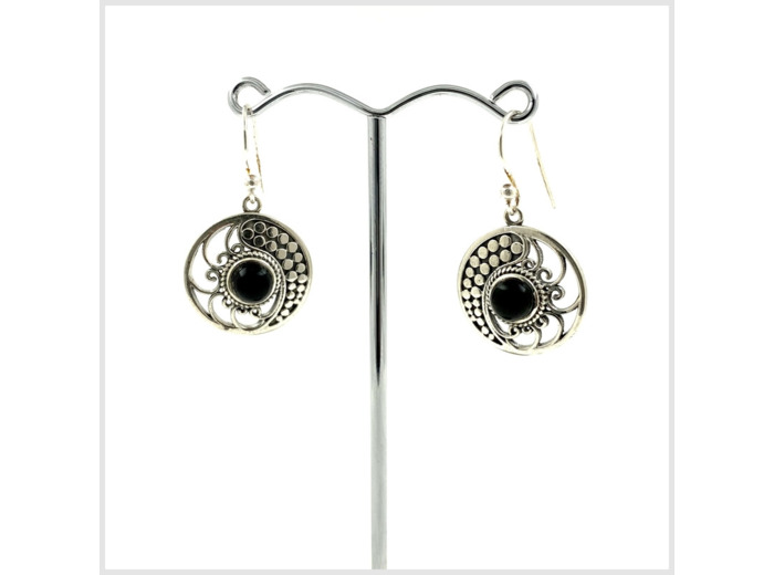 Boucles d'oreilles Onyx et Argent Massif