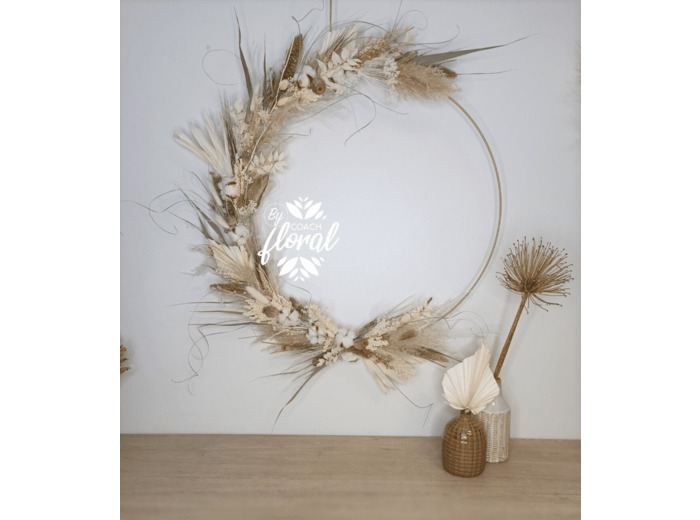 Couronne XL de fleurs séchées <br> Pampa-Coton-blanc naturel