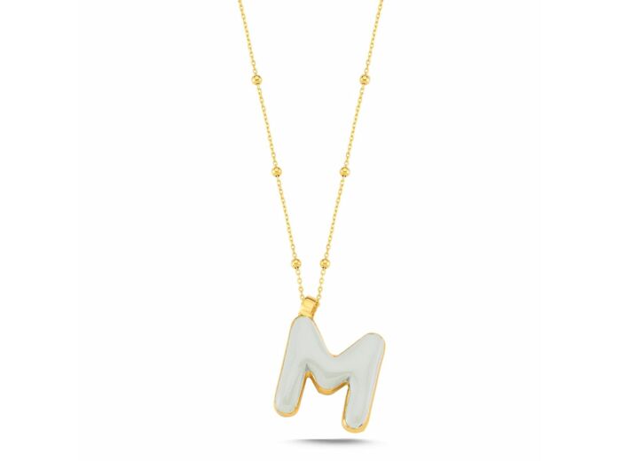 Collier initiale M - Say my Name Blanc Néon