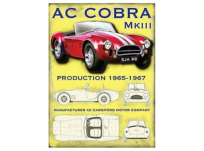 Plaque métal AC Cobra MK3 - Production 1965-1967 - 30 x 40 cm