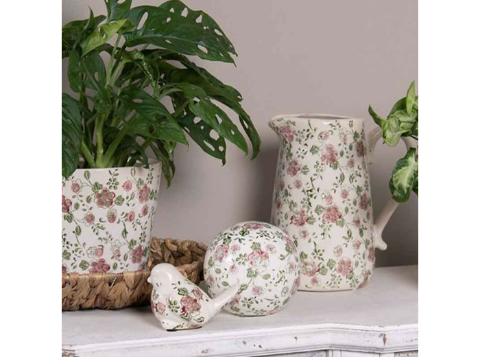 Pichet fleuri céramique vert rose 20x14x23cm