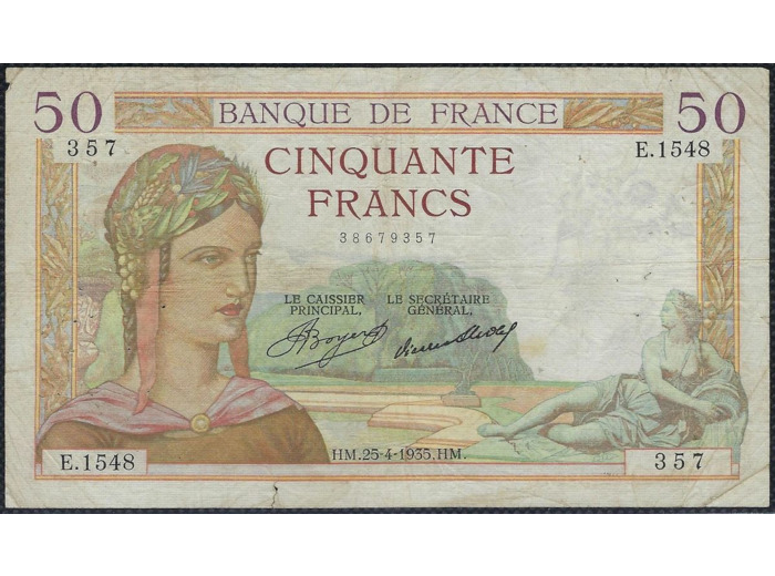 FRANCE 50 FRANCS CERES 25-4-1935 E.1548 TB+