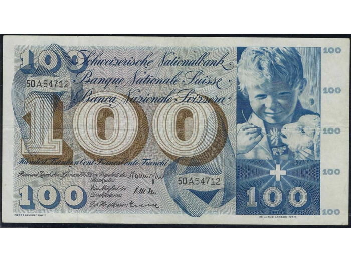 SUISSE 100 FRANCS FRANKEN 21-01-1965 SERIE 50A TTB