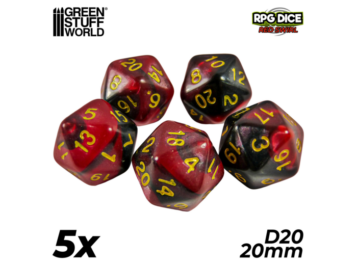 Accessoires Jeu - Dés - Dices - D20 x 5pcs Rouge Marbre