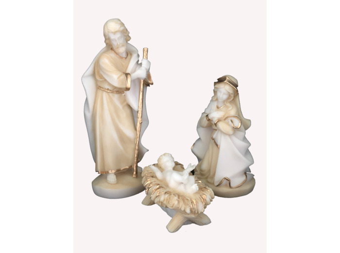 Ste Famille en Albâtre  20-14-8cm -BEIGE ET OR