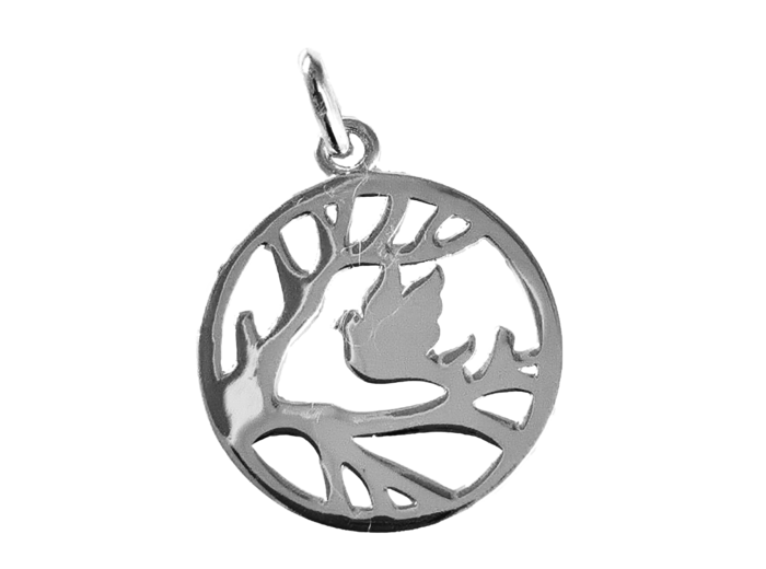 Pendentif en Argent traité platine - COLOMBE SUR BRANCHES 20mm