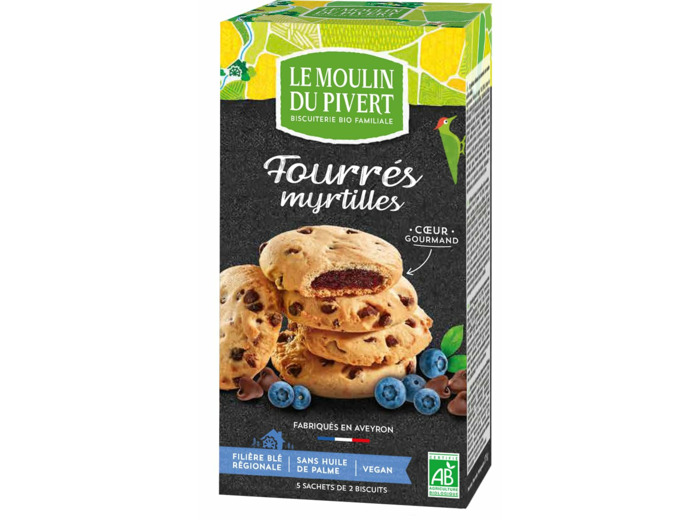 Biscuit fourre myrtille pepite choc 175g MOULIN DU PIVERT